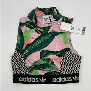 Adidas Farm Rio Collab Leafy Pink and Green Crop Top XS